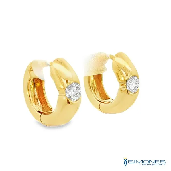 18K Yellow Gold Diamond Huggy Earrings Image 2 Simones Jewelry, LLC Shrewsbury, NJ