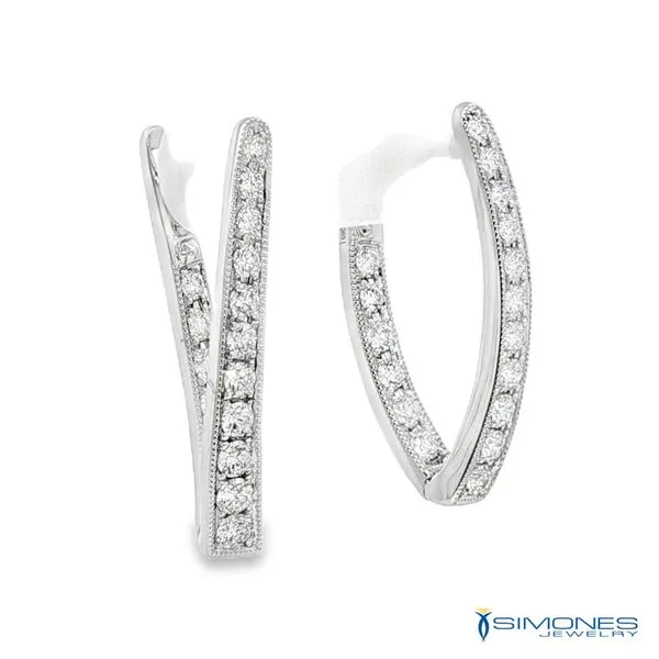 18K White Gold Diamond Offset Inside Out Hoops Image 2 Simones Jewelry, LLC Shrewsbury, NJ