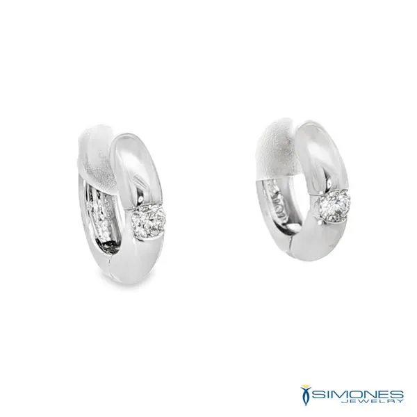 18K White Gold Diamond Huggie Earrings Image 2 Simones Jewelry, LLC Shrewsbury, NJ