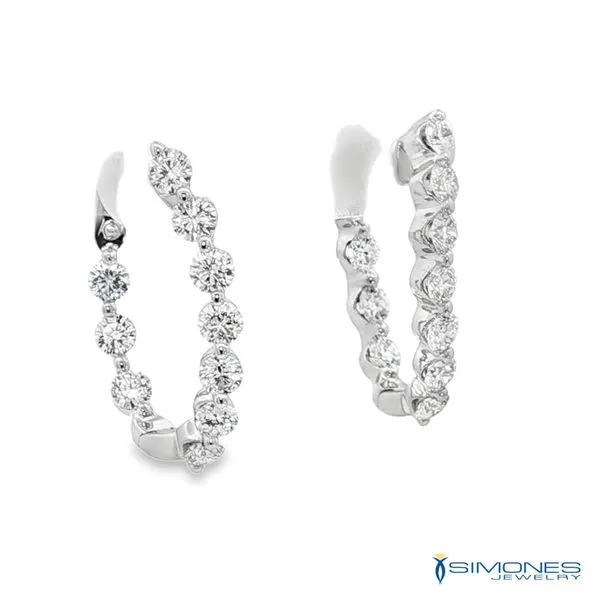 18K White Gold Diamond Hoop Earrings Image 2 Simones Jewelry, LLC Shrewsbury, NJ