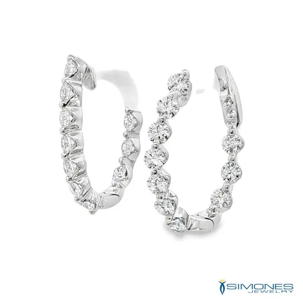 18K White Gold Diamond Hoop Earrings Image 3 Simones Jewelry, LLC Shrewsbury, NJ