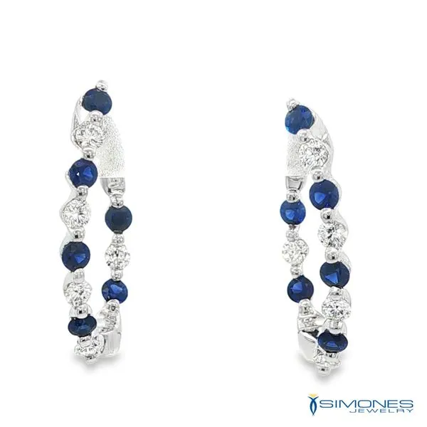 18K White Diamond & Sapphire Hoop Earrings Simones Jewelry, LLC Shrewsbury, NJ