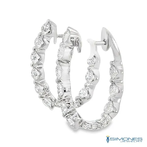 18K White Diamond Hoop Earrings Image 3 Simones Jewelry, LLC Shrewsbury, NJ