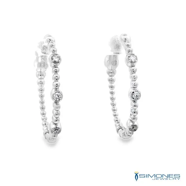 14K White Diamond Hoop Earrings Image 2 Simones Jewelry, LLC Shrewsbury, NJ