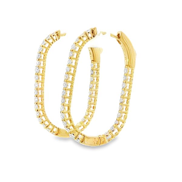 14K Yellow Diamond Oval Hoops Image 2 Simones Jewelry, LLC Shrewsbury, NJ