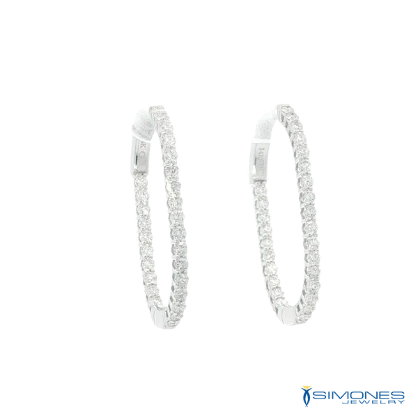 14K White Gold Diamond Hoop Earrings Image 2 Simones Jewelry, LLC Shrewsbury, NJ