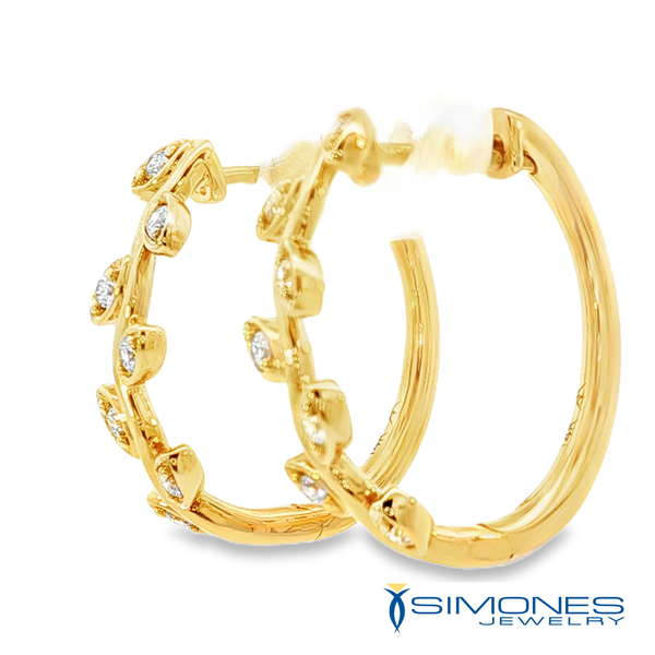 14K Yellow Diamond Hoop Earrings Image 2 Simones Jewelry, LLC Shrewsbury, NJ