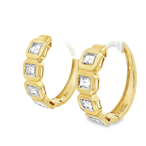 14K Yellow Diamond Hoops Image 2 Simones Jewelry, LLC Shrewsbury, NJ