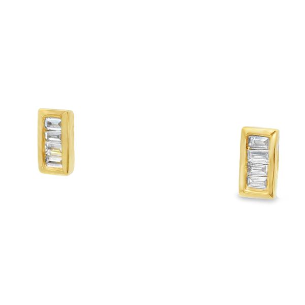 14K Yellow Peteite Diamond Baguette Stud Earrings Image 3 Simones Jewelry, LLC Shrewsbury, NJ