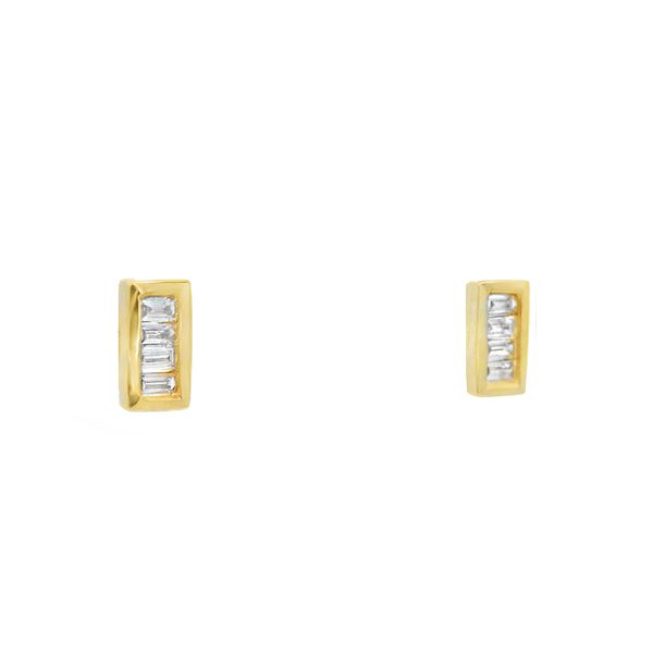 14K Yellow Peteite Diamond Baguette Stud Earrings Image 4 Simones Jewelry, LLC Shrewsbury, NJ