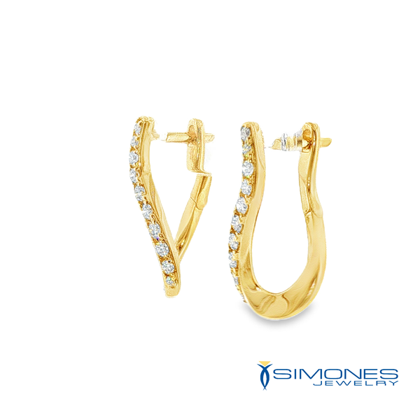 14K Yellow Diamond Hoop Earrings Image 2 Simones Jewelry, LLC Shrewsbury, NJ