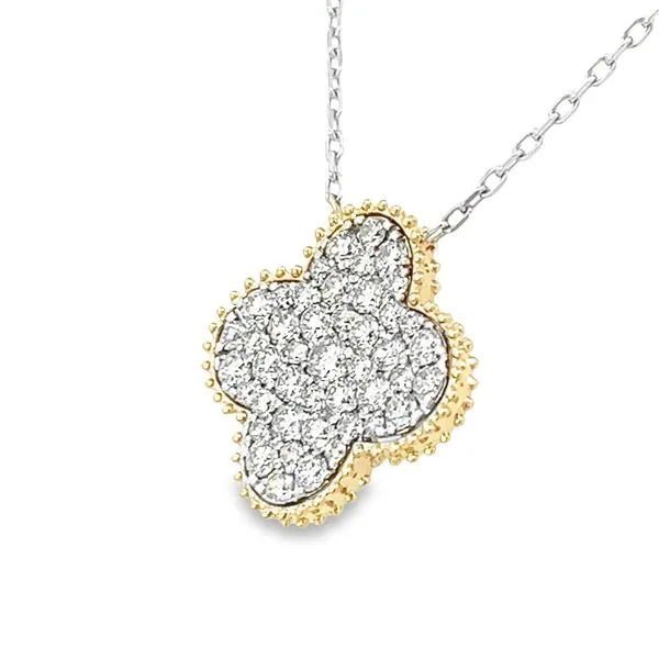 Two Tone Gold and Diamond Clover Necklace Image 3 Simones Jewelry, LLC Shrewsbury, NJ