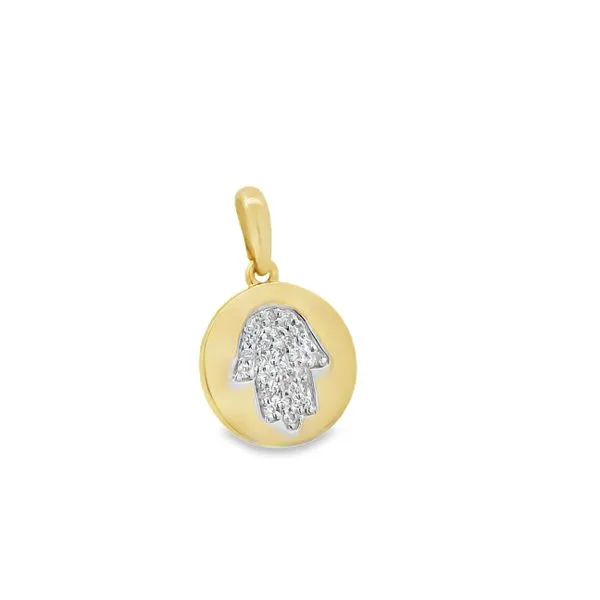 14K Yellow .08ct. Diamond Hand Disc Pendant Image 2 Simones Jewelry, LLC Shrewsbury, NJ