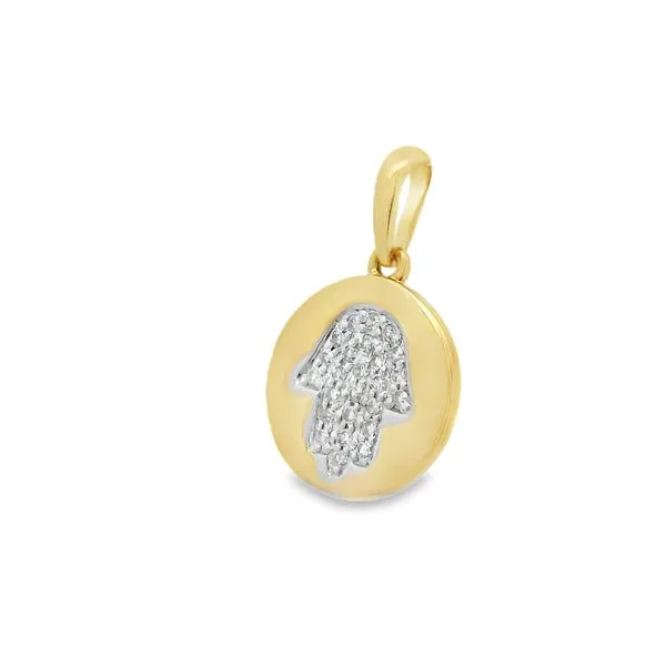 14K Yellow .08ct. Diamond Hand Disc Pendant Image 3 Simones Jewelry, LLC Shrewsbury, NJ