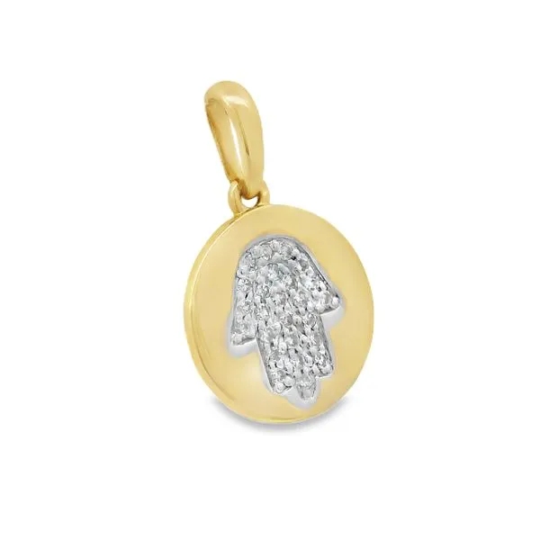 14K Yellow .08ct. Diamond Hand Disc Pendant Simones Jewelry, LLC Shrewsbury, NJ