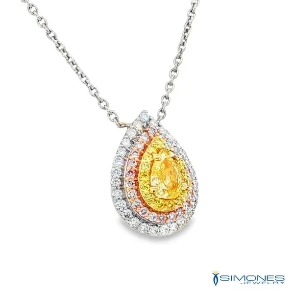 18K White .42ct. tw.Natural Yellow .12ct.Natuarl Pink,.18ct.Natural White Pendant Image 2 Simones Jewelry, LLC Shrewsbury, NJ