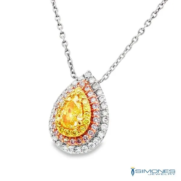 18K White .42ct. tw.Natural Yellow .12ct.Natuarl Pink,.18ct.Natural White Pendant Image 3 Simones Jewelry, LLC Shrewsbury, NJ