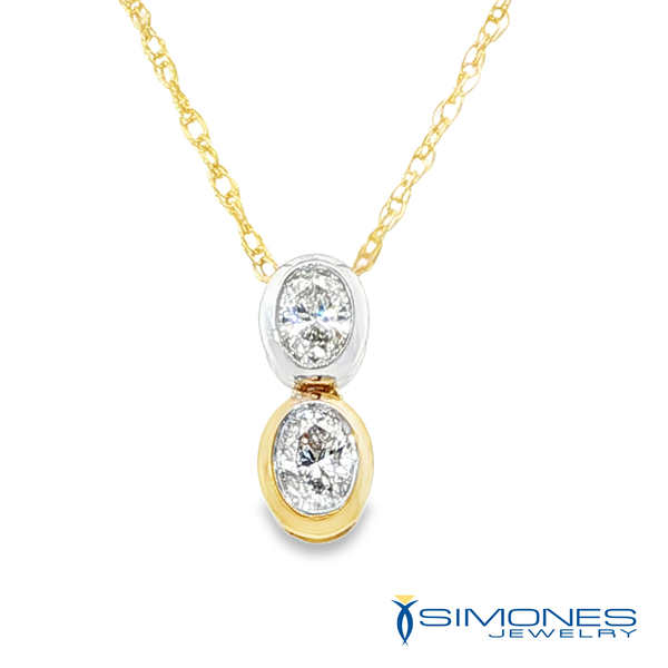 Two-Tone Yellow and White Gold Diamond Bezel Drop Pendant Necklace Simones Jewelry, LLC Shrewsbury, NJ