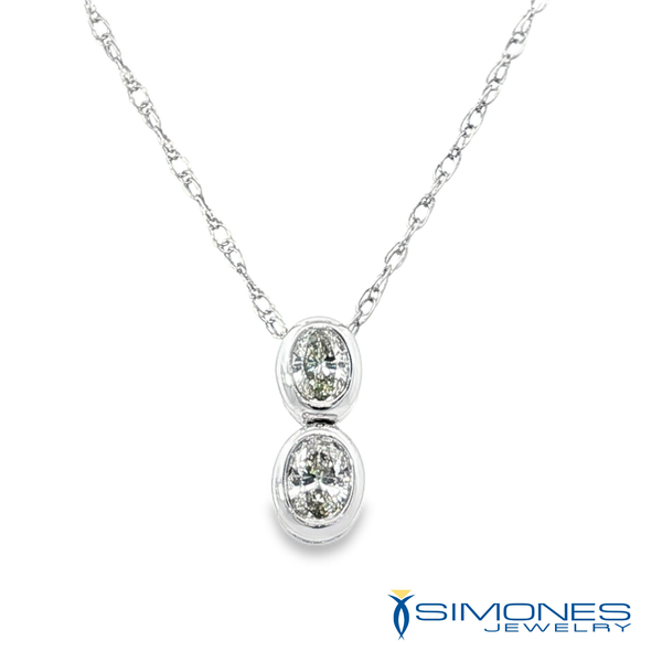 Two-Stone Oval Brilliant Cut Diamond Drop Pendant in White Gold Simones Jewelry, LLC Shrewsbury, NJ