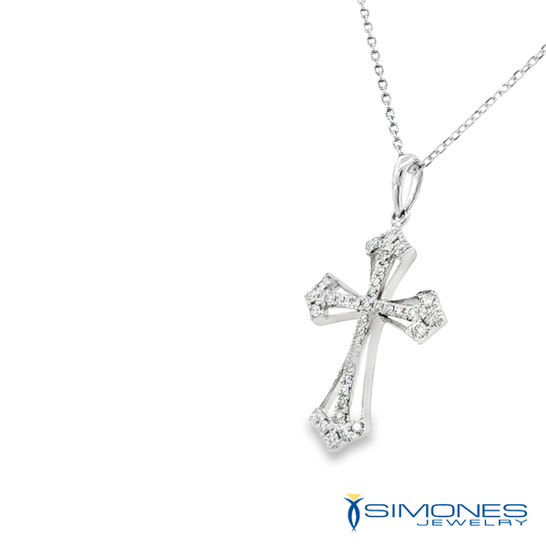 14K White Diamond Cross Image 2 Simones Jewelry, LLC Shrewsbury, NJ