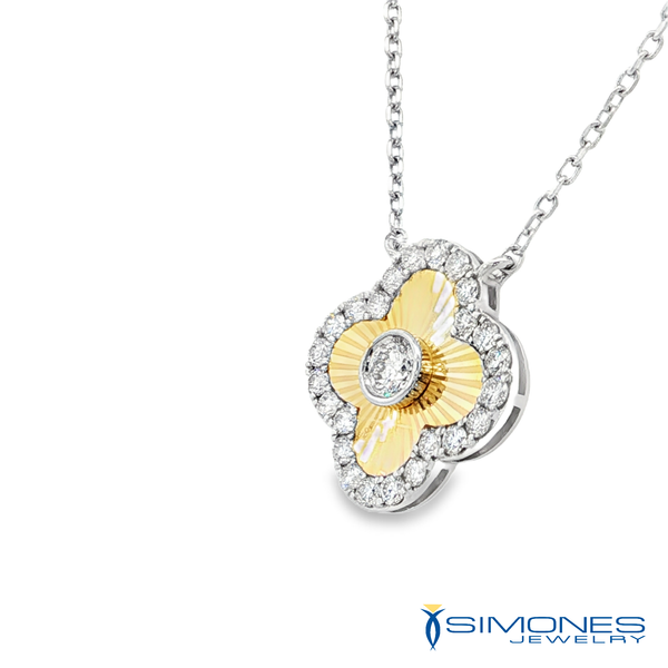 14K White & Yellow Diamond Clover Pendant Image 2 Simones Jewelry, LLC Shrewsbury, NJ