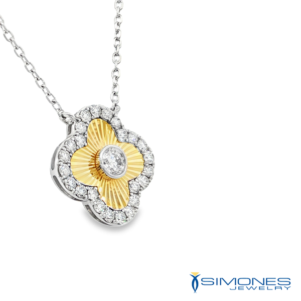 14K White & Yellow Diamond Clover Pendant Image 3 Simones Jewelry, LLC Shrewsbury, NJ