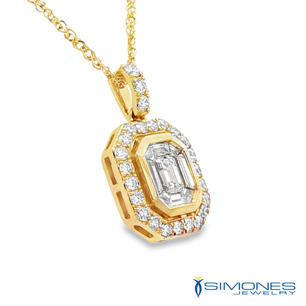 14K Yellow Round & Baquette Diamond Halo Pendant Image 3 Simones Jewelry, LLC Shrewsbury, NJ