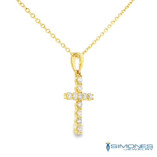 14K Yellow .20ct.tw. Diamond Cross On Adjustable Cable Link Chain Image 2 Simones Jewelry, LLC Shrewsbury, NJ