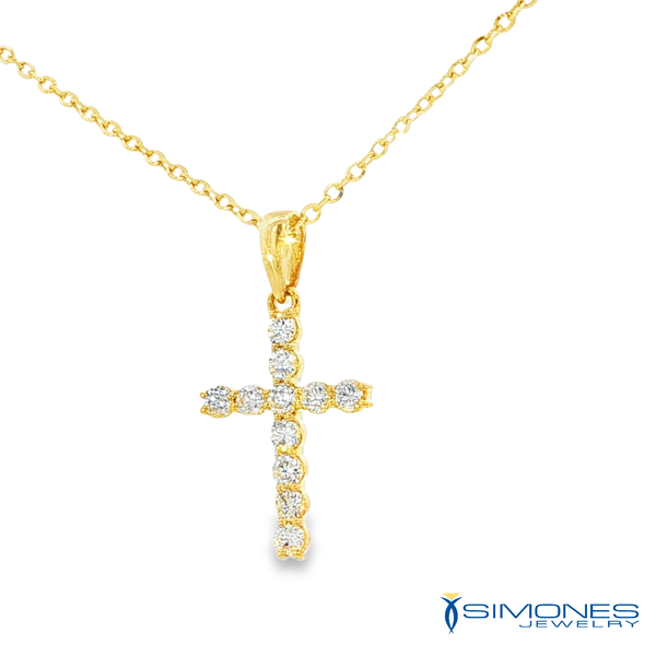 14K Yellow .20ct.tw. Diamond Cross On Adjustable Cable Link Chain Image 3 Simones Jewelry, LLC Shrewsbury, NJ