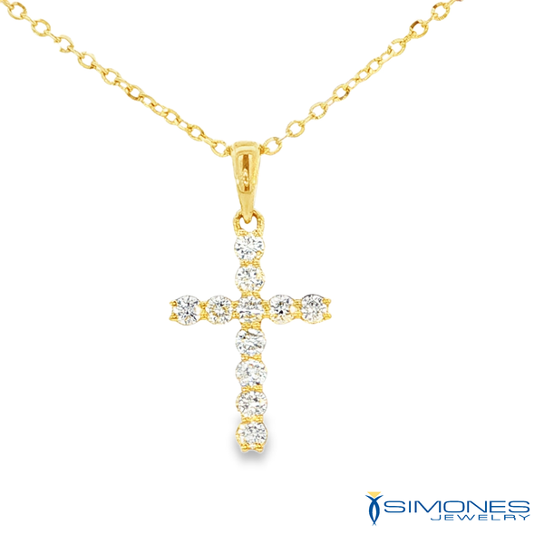 14K Yellow .20ct.tw. Diamond Cross On Adjustable Cable Link Chain Simones Jewelry, LLC Shrewsbury, NJ