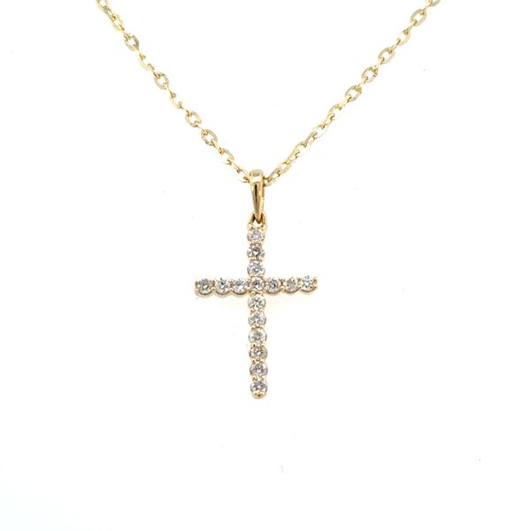 14K Yellow .10ct.tw. Diamond Cross on Adjustable Cable Link chain Simones Jewelry, LLC Shrewsbury, NJ