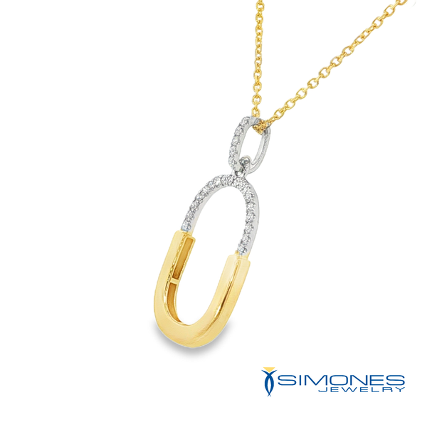 Two-Tone Diamond Oval Pendant Necklace in Yellow Gold Image 3 Simones Jewelry, LLC Shrewsbury, NJ