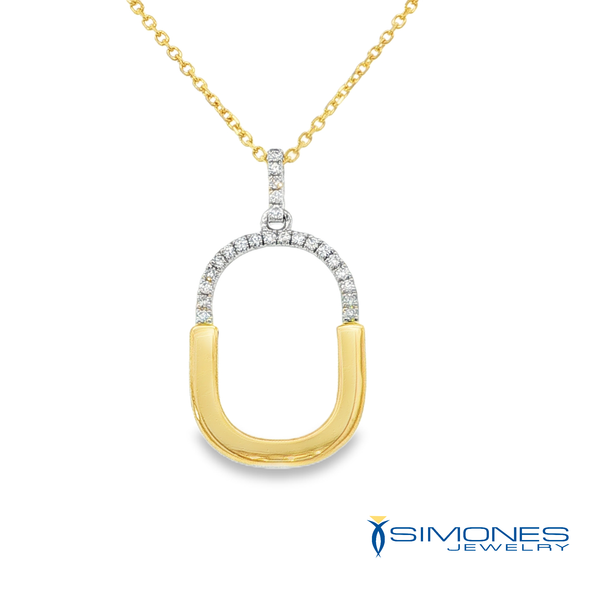 Two-Tone Diamond Oval Pendant Necklace in Yellow Gold Simones Jewelry, LLC Shrewsbury, NJ