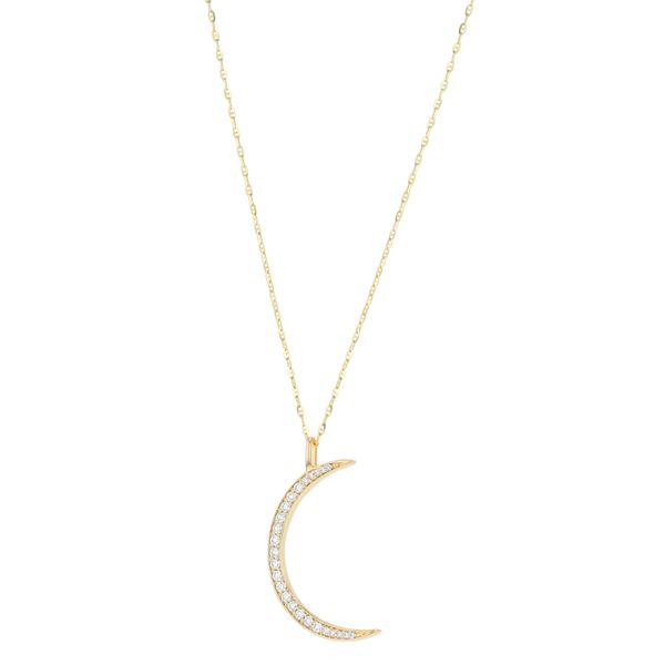 14K Yellow Diamond Crescent Moon Pendant Image 2 Simones Jewelry, LLC Shrewsbury, NJ