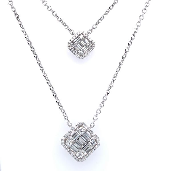 Baguette and Round Double Diamond Drop Necklace Simones Jewelry, LLC Shrewsbury, NJ