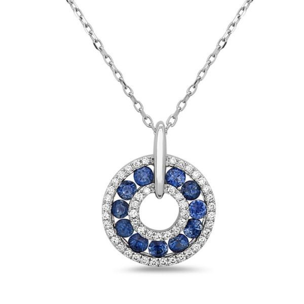 14K White Gold Diamond & Sapphire Circle Necklace Simones Jewelry, LLC Shrewsbury, NJ