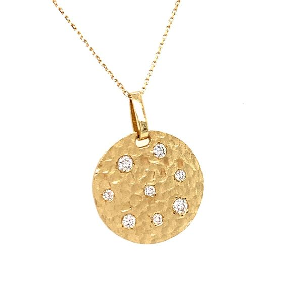 Hammered Gold Disc with Diamonds Simones Jewelry, LLC Shrewsbury, NJ