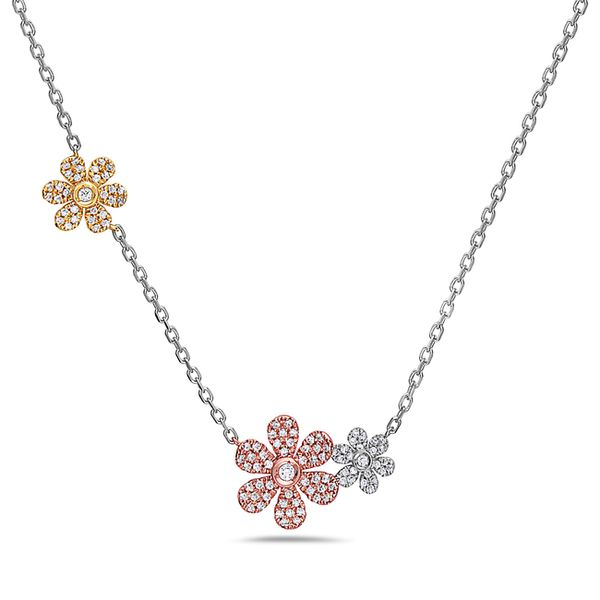 Diamond Tri-Color Flower Necklace Simones Jewelry, LLC Shrewsbury, NJ