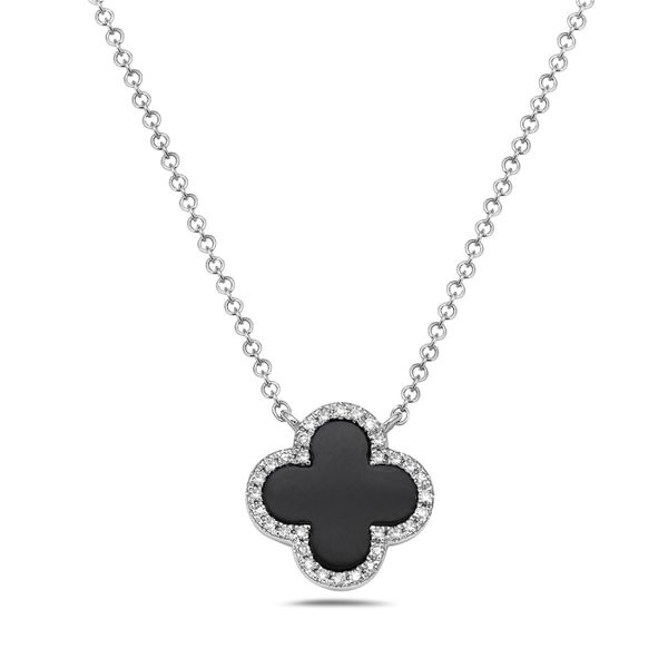 Diamond Black Agate Clover Necklace Simones Jewelry, LLC Shrewsbury, NJ