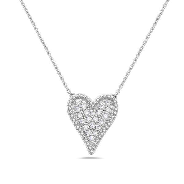 14K White Gold Diamond Beaded Edge Heart Necklace Simones Jewelry, LLC Shrewsbury, NJ