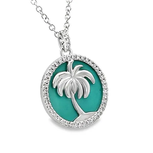 14K White Gold Turquoise Palm Tree Necklace Image 2 Simones Jewelry, LLC Shrewsbury, NJ
