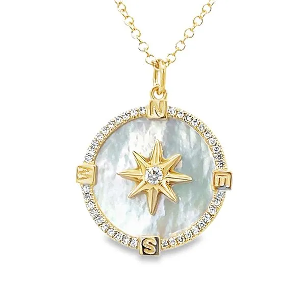 14K Yellow Gold Diamond & Mother of Pearl Disc Pendant Image 2 Simones Jewelry, LLC Shrewsbury, NJ