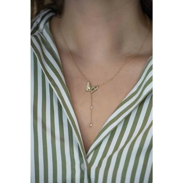 14K Yellow Butterfly Necklace W/Diamonds Image 4 Simones Jewelry, LLC Shrewsbury, NJ