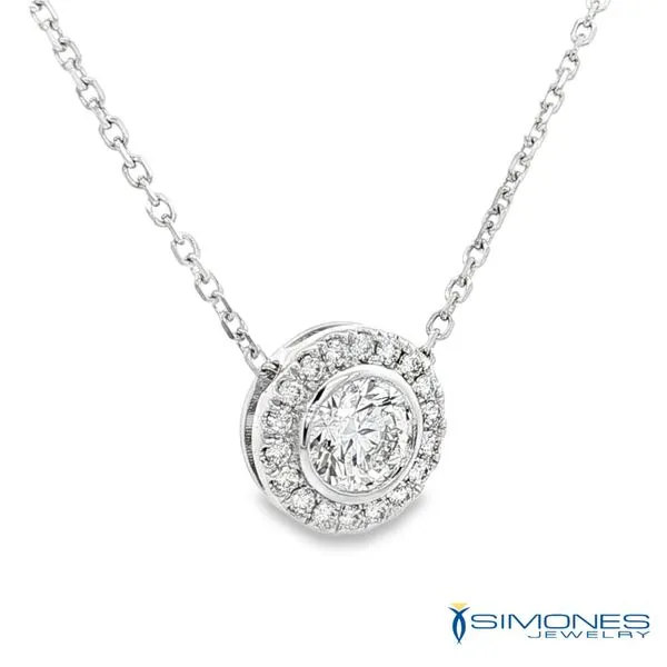 White Gold Diamond Halo Necklace Image 2 Simones Jewelry, LLC Shrewsbury, NJ