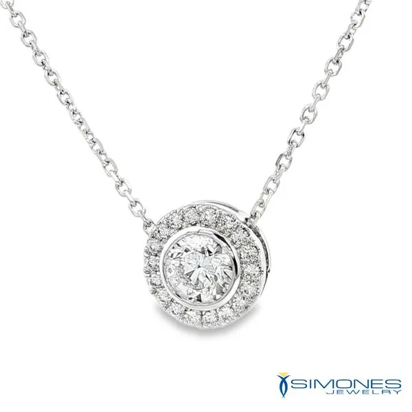 White Gold Diamond Halo Necklace Image 3 Simones Jewelry, LLC Shrewsbury, NJ