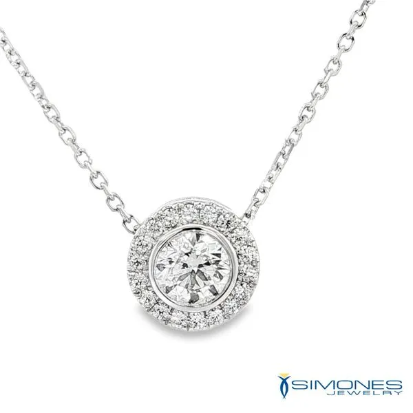 White Gold Diamond Halo Necklace Simones Jewelry, LLC Shrewsbury, NJ