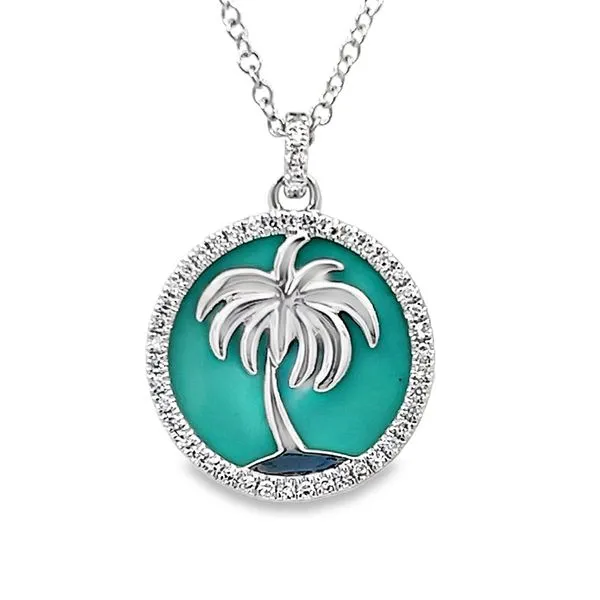 14K White Gold Turquoise Palm Tree Necklace Simones Jewelry, LLC Shrewsbury, NJ