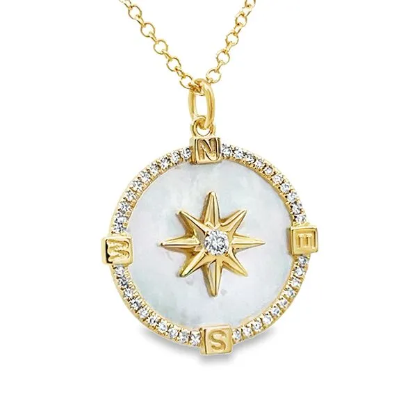 14K Yellow Gold Diamond & Mother of Pearl Disc Pendant Image 3 Simones Jewelry, LLC Shrewsbury, NJ