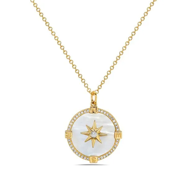14K Yellow Gold Diamond & Mother of Pearl Disc Pendant Image 4 Simones Jewelry, LLC Shrewsbury, NJ