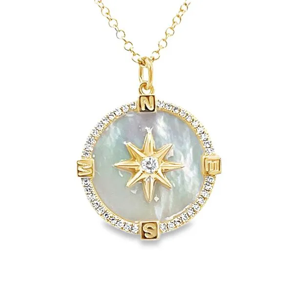 14K Yellow Gold Diamond & Mother of Pearl Disc Pendant Simones Jewelry, LLC Shrewsbury, NJ